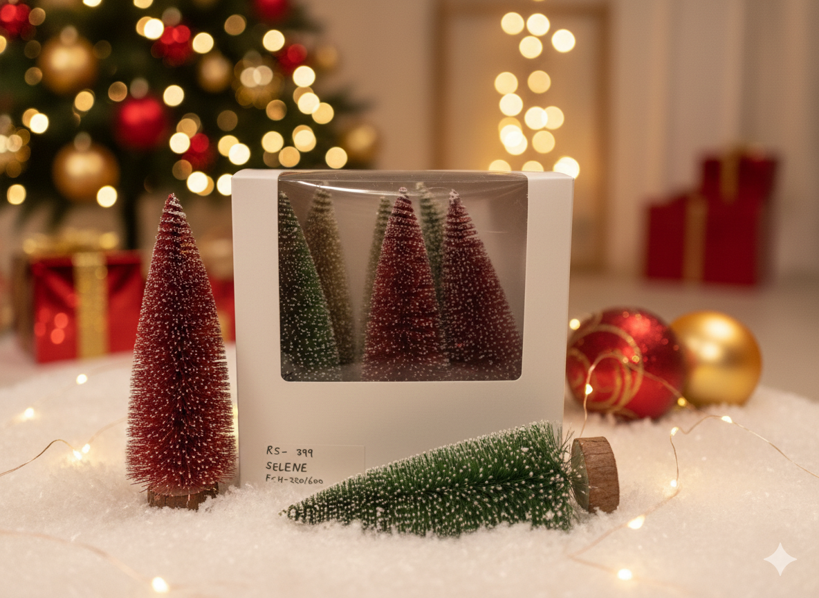 SELENE, pack of 6 premium red and gold miniature bottle brush trees by SWEN