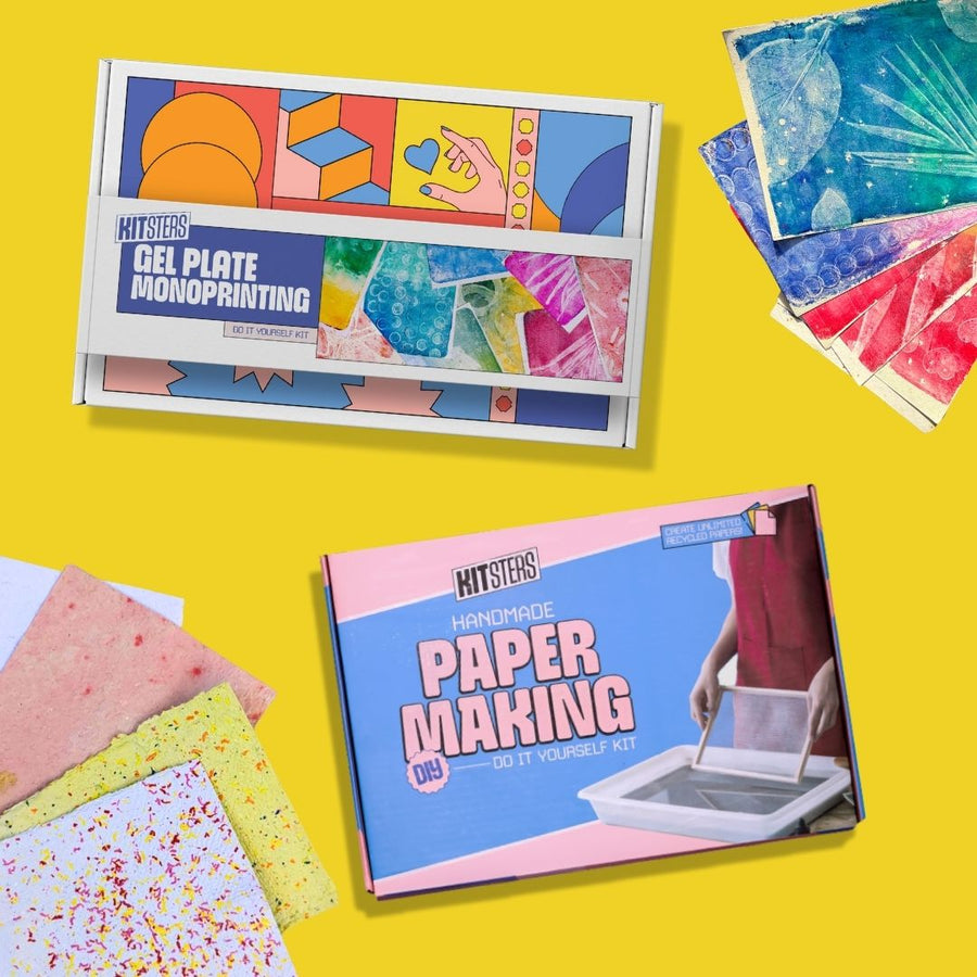 COMBO: DIY Handmade Paper Kit & DIY Gel Plate Monoprinting Kit