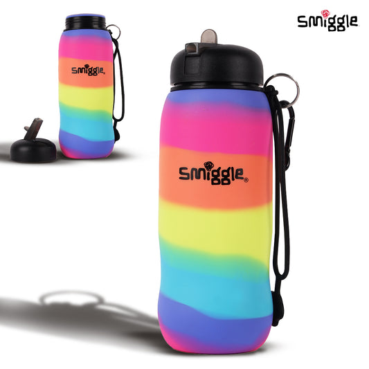 Smiggle Vivid Silicone Roll Up Drink Bottle 630ml Black, 3Y+