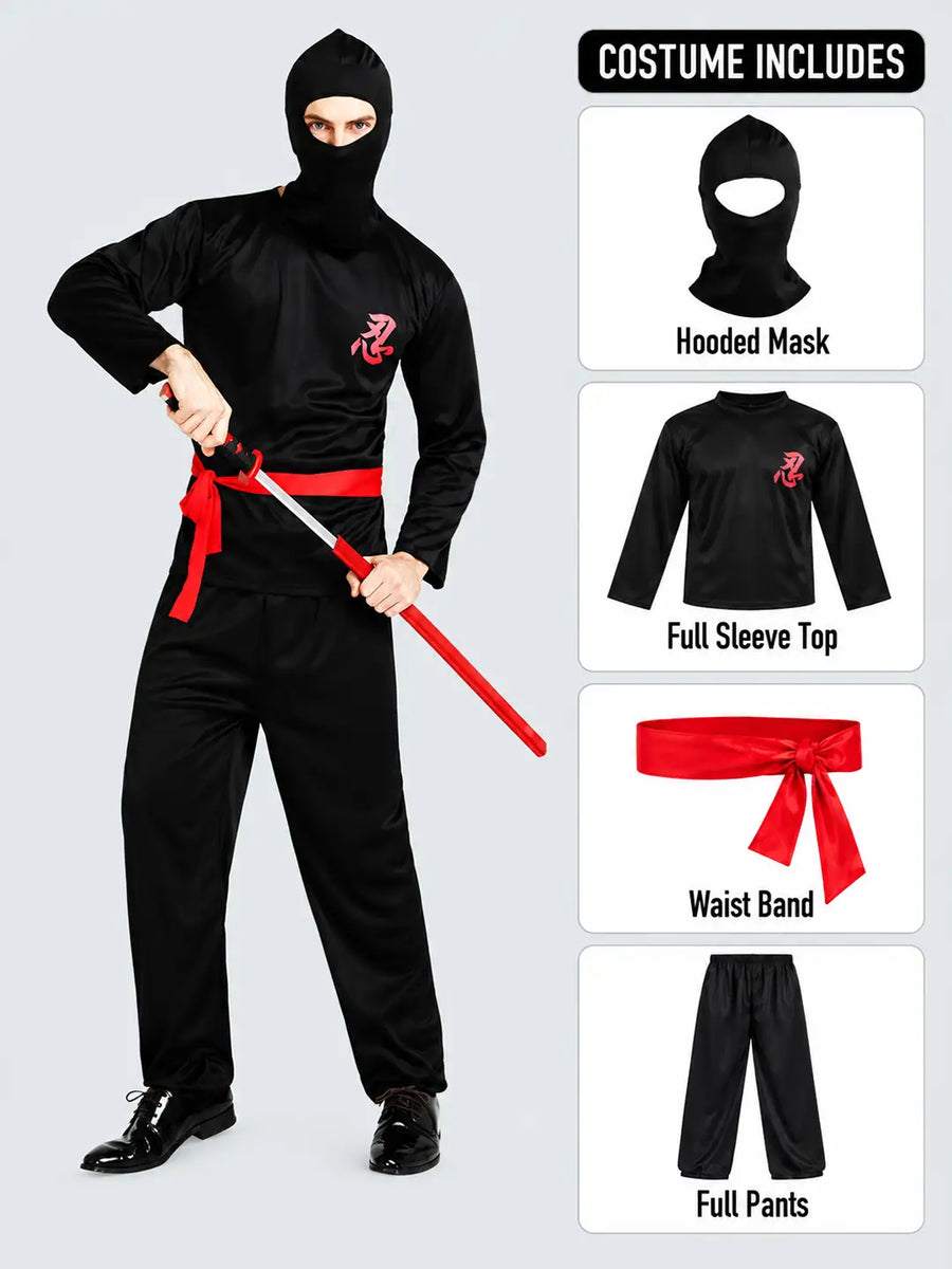 Red Dragon Ninja Adults Halloween Costume Fancy Dress Up