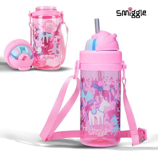 Smiggle Glide Teeny Tiny Plastic Drink Bottle With Strap 400Ml Pink, 3Y+