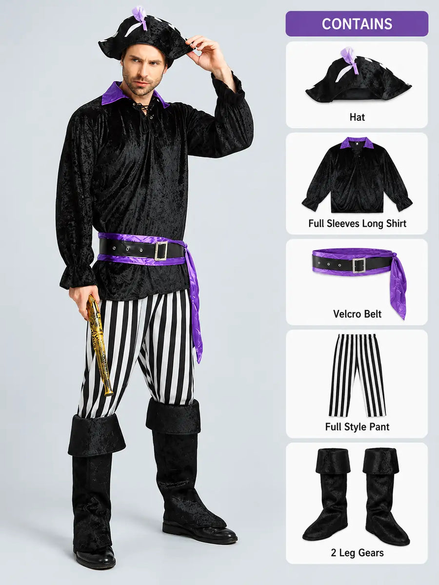 Purple & Black Pirate Adult Halloween Costume Fancy Dress Up