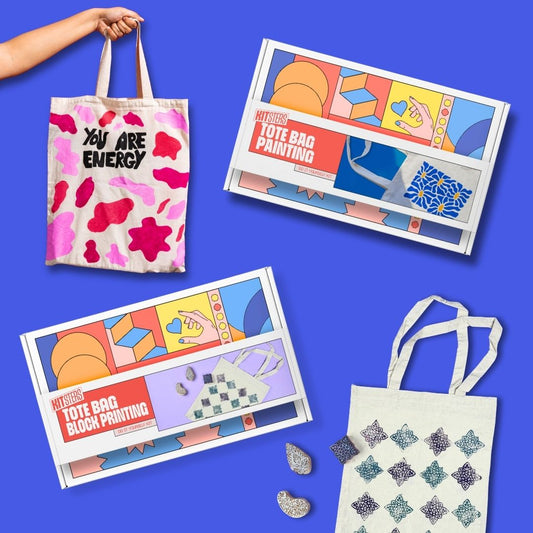 COMBO: DIY Block Printing Kit (Tote Bag) & DIY Tote Bag Painting Kit