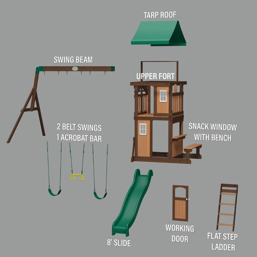 LAKEWOOD PLAY TOWER WITH SWINGS AND SLIDE