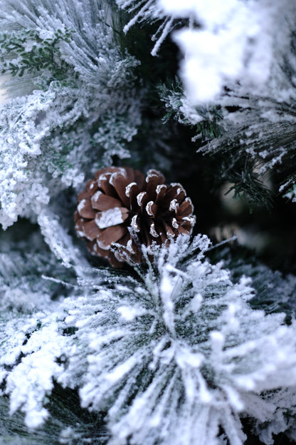 SWEN 8 feet TRUE STAR christmas tree with broad pine leaves, frosting and pine cones