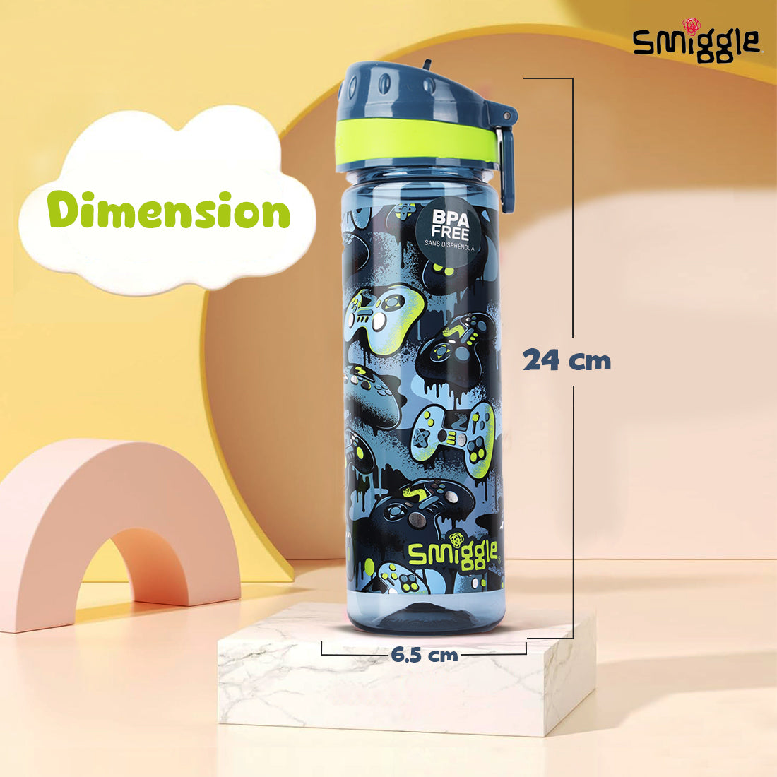 Smiggle Vivid Drink Up Plastic Drink Bottle Grey, 3Y+