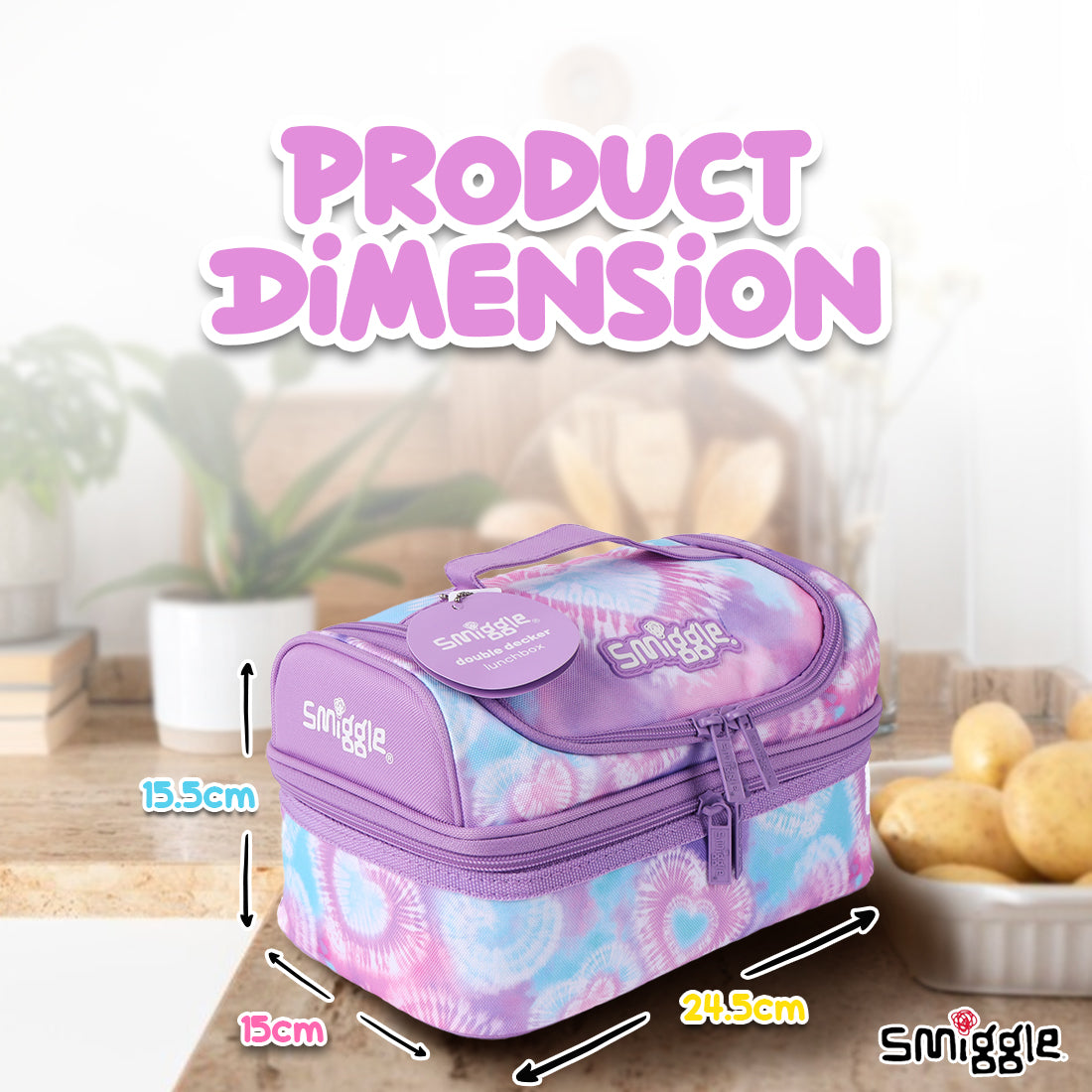 Smiggle I Heart Smiggle Double Decker Lunchbox Lilac, 3Y+