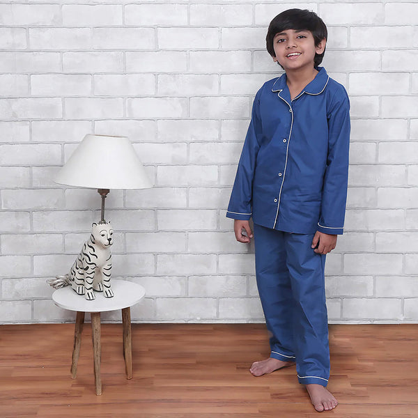 Midnight Sky Solid Blue Night Suit