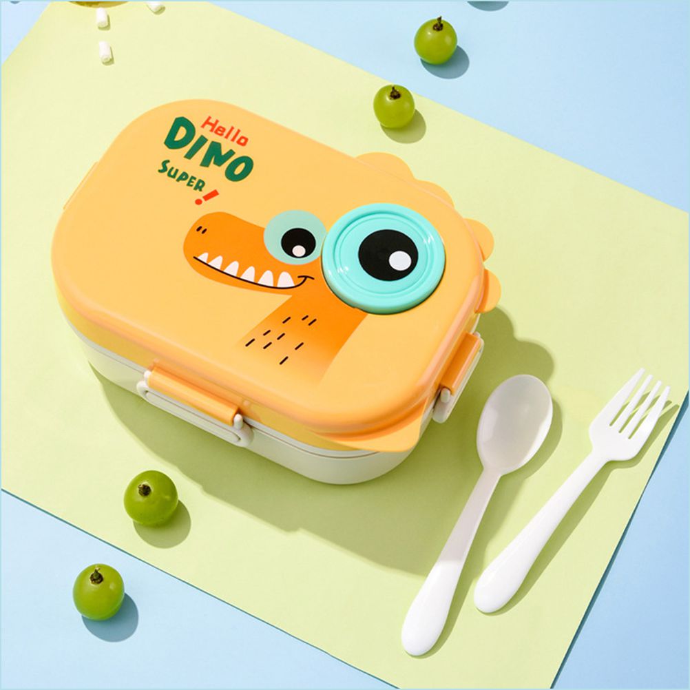 Little Surprise Box, Orange Big Eye Dino 2 decker Lunch Box for Kids