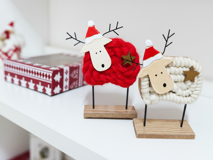LAMMAS, pack of 2 red and white Wool & Wood Festive Critters by SWEN