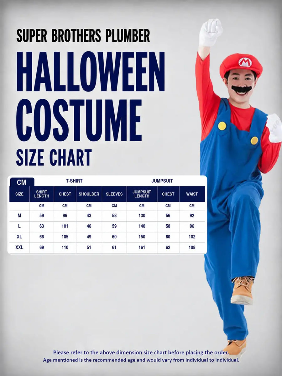 Super Brothers, Plumber Adult Halloween Costume Fancy Dress Up