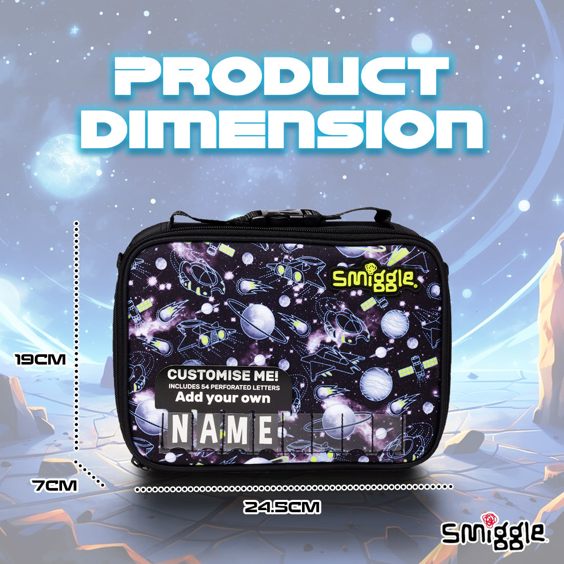 Smiggle NE LBOX SQ ATTACH ID FLY HI FLY HI BLACK  | Lunchbag