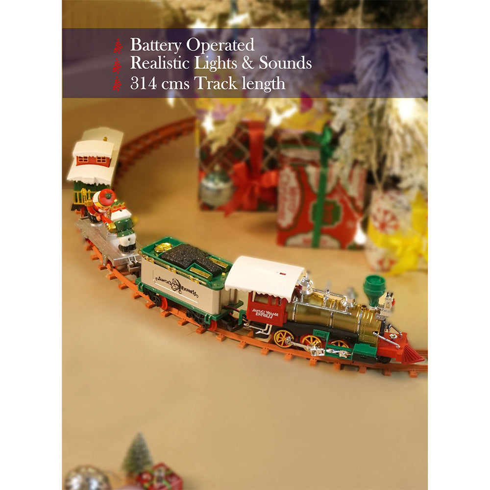 52pcs  Classic  electric Train Track set with Light and Sound for Christmas Tree Base Decor