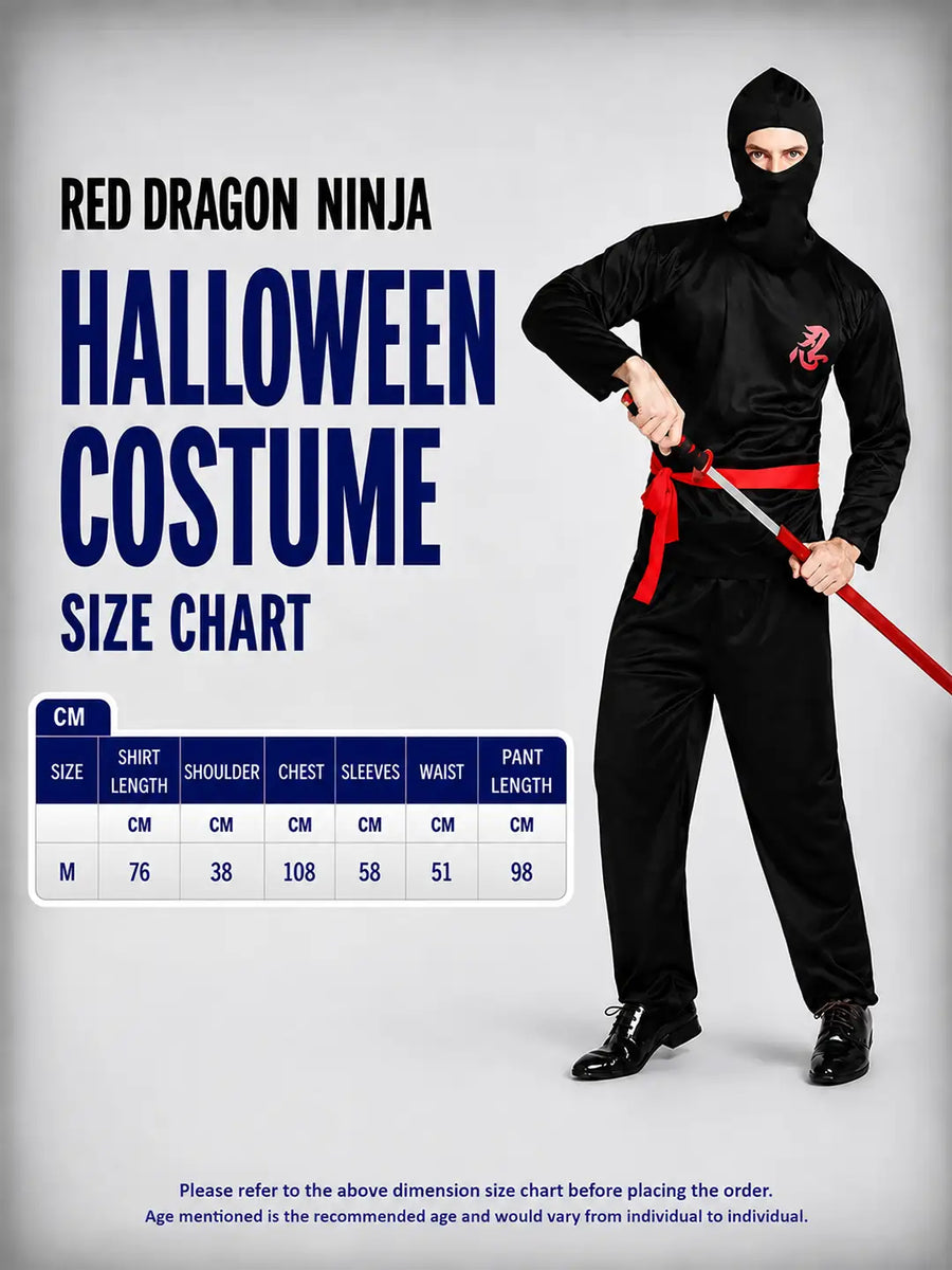 Red Dragon Ninja Adults Halloween Costume Fancy Dress Up