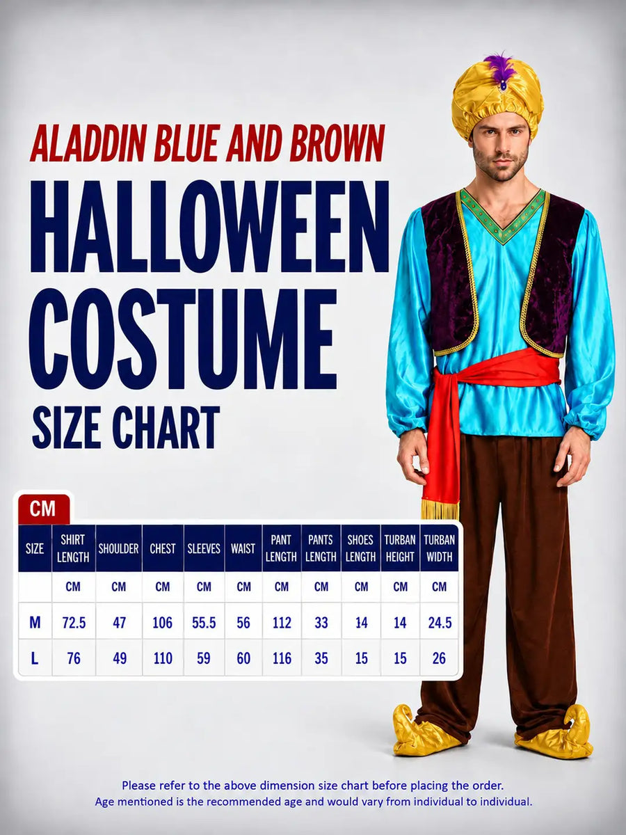 Aladdin Blue and Brown Adults Halloween Costume Fancy Dress Up