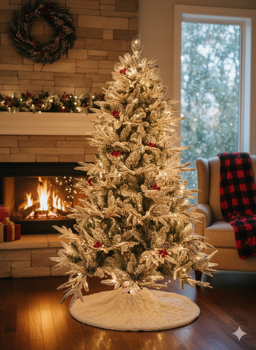 SWEN 6 feet NIVA christmas tree with red cherries, pine cones and frosting