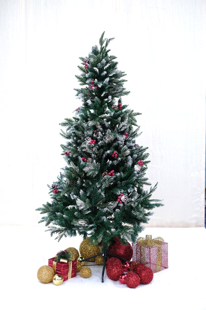 SWEN 4 feet NORTHLIGHT flocked christmas tree pinecones and cherries