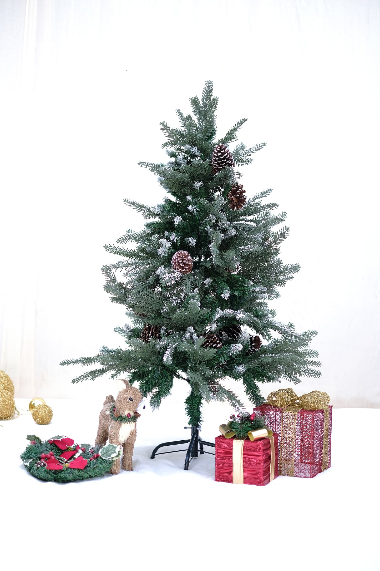 SWEN 4 feet BALSAM christmas tree with light frosting and large pine cones