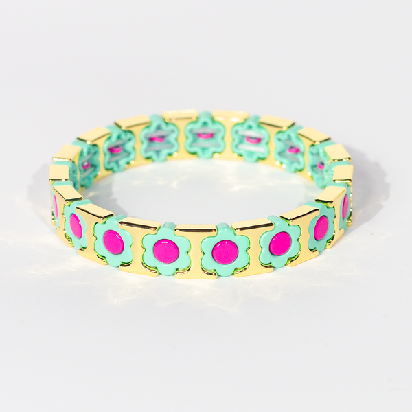 Flower Enamel Bracelet | Mint & Magenta