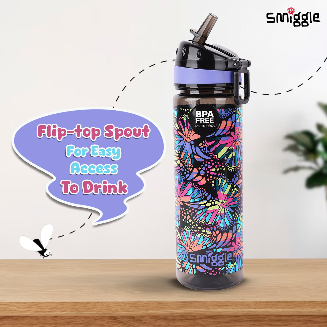 Smiggle Vivid Drink Up Plastic Drink Bottle Black Mix, 3Y+