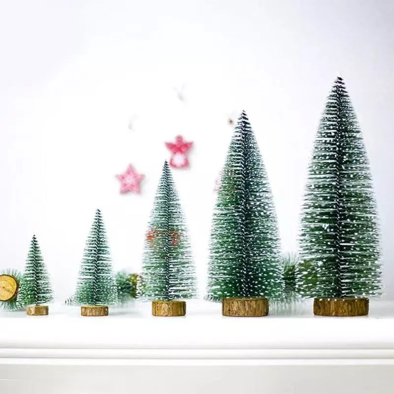 SWEN JANE tabletop christmas tree with frosting and woodden base, pack of 3