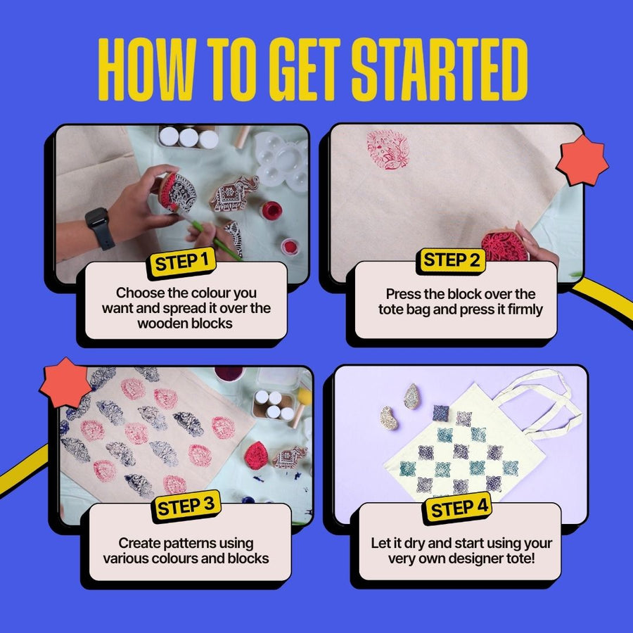 COMBO: DIY Block Printing Kit (Tote Bag) & DIY Tote Bag Painting Kit