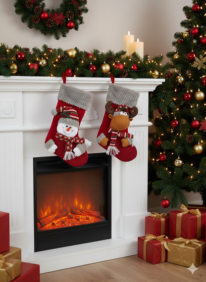 OAKLEY, Pack of 2 Plush Character Christmas Stockings by SWEN - Snowman stocking (red), Reindeer stocking (red)