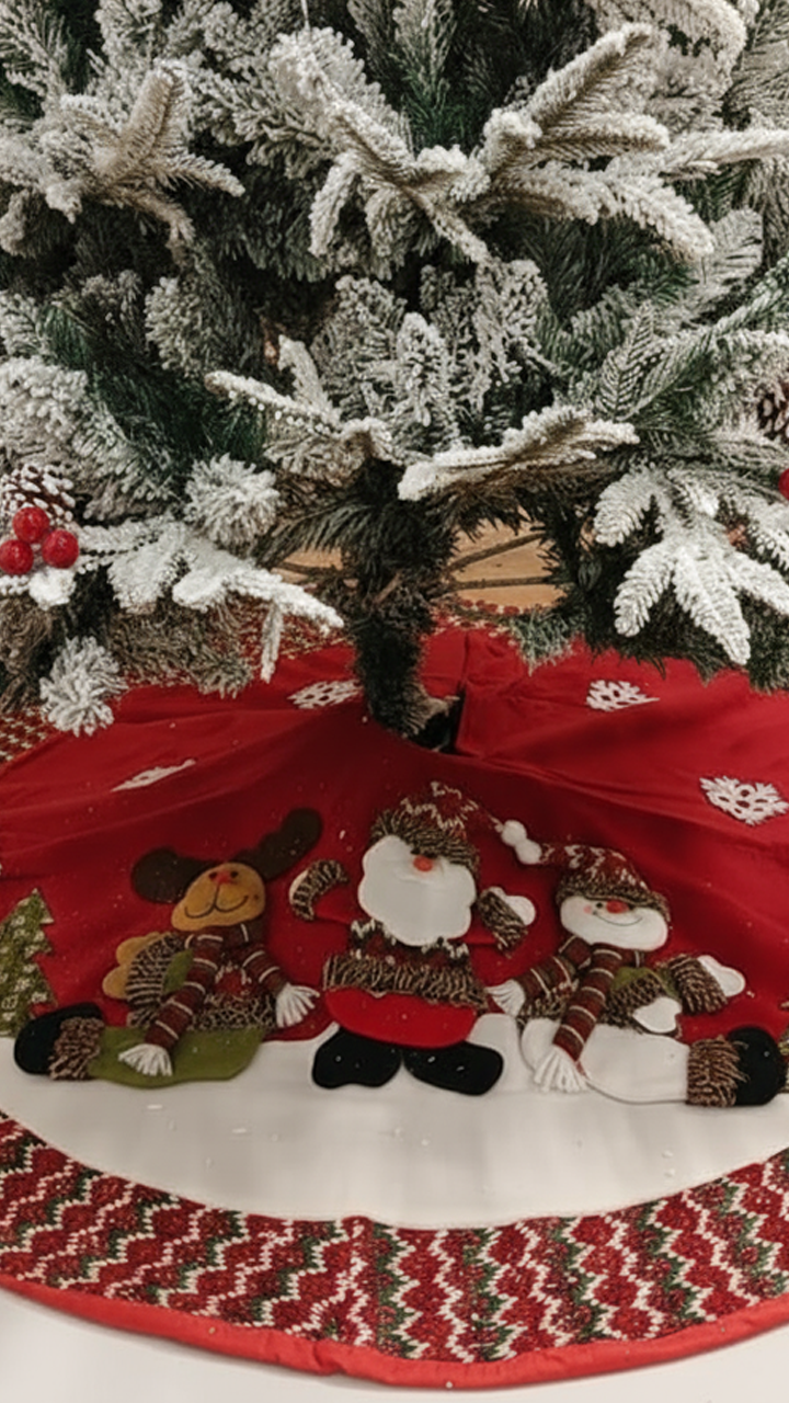 SMITTEN, the enchanting Whimsical Winter Friends Appliquéd Christmas Tree Skirt by SWENSMITTEN, the enchanting Whimsical Winter Friends Appliquéd Christmas Tree Skirt by SWEN