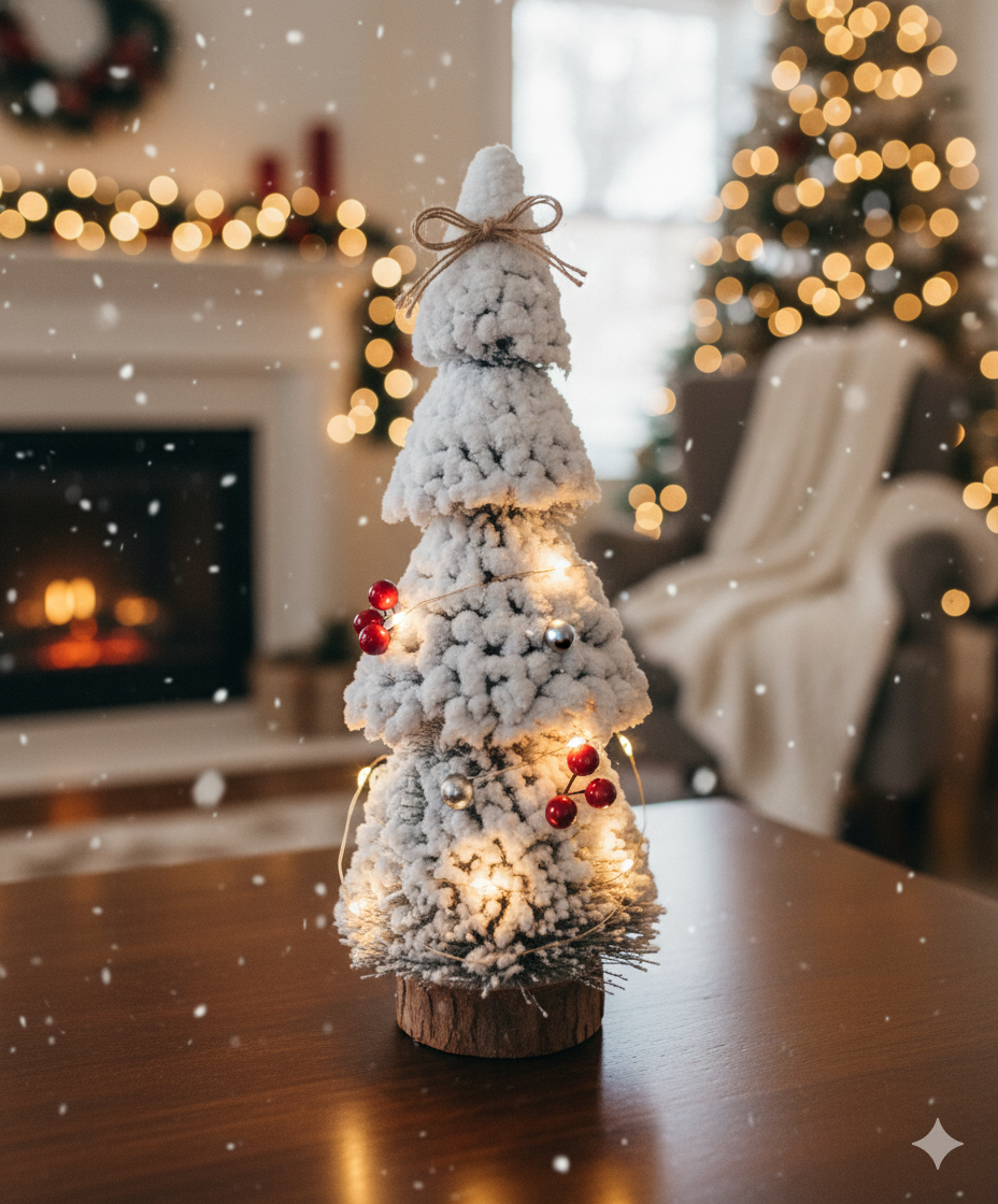 SWEN SILVERLY tabletop christmas tree with frosting and woodden base, pack of 3