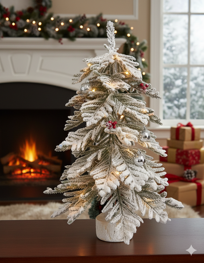 SWEN 2 feet LUCE tabletop Christmas tree with frosting and woodden base