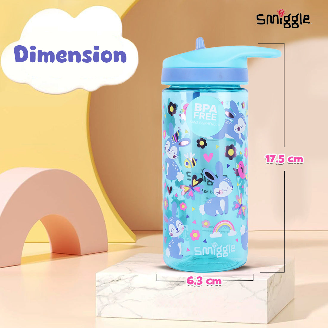 SMIGGLE Animalia Collection Bottles Plastic Mint 4Y+