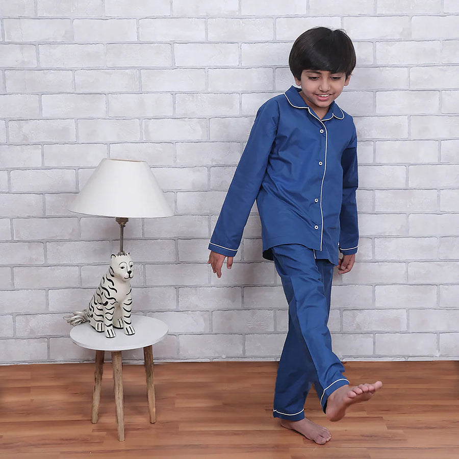 Midnight Sky Solid Blue Night Suit