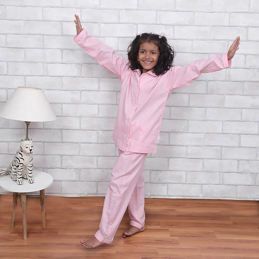 Cotton Candy Solid Pink Night Suit