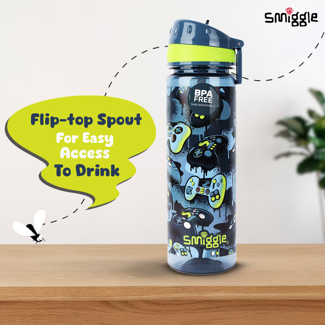 Smiggle Vivid Drink Up Plastic Drink Bottle Grey, 3Y+