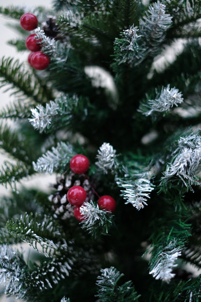 SWEN 4 feet NORTHLIGHT flocked christmas tree pinecones and cherries