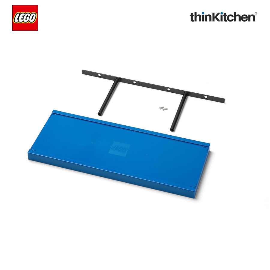LEGO Decorative Floating Wall Shelf with 3 Baseplates (Grey & Blue) | 15 x 6 Inch Storage Shelf for Kids Bedroom & Playroom