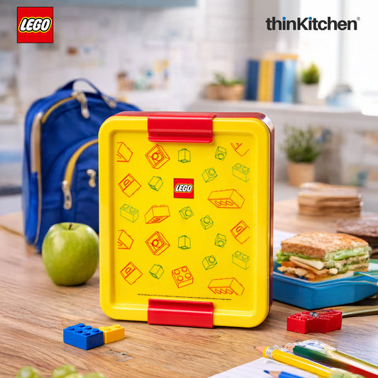 LEGO Brick Art Line Series Kids Lunch Box with Divider 1.7L (Red & Yellow)  | BPA Free Kids Lunch Box for School, Snack Box, Travel Lunchbox for Kids & Adults