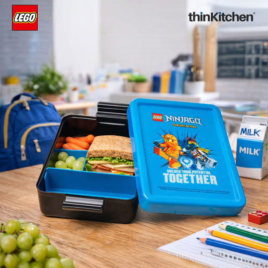 LEGO Ninjago Series Kids Lunch Box with Divider 1.7L (Blue & Black) | BPA Free, Kids Lunch Box for School, Snack Box, Travel Lunchbox