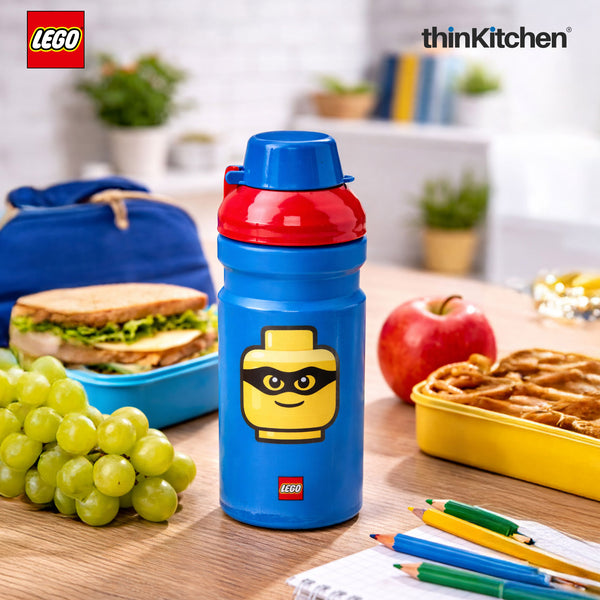 LEGO Iconic Kids Water Bottle 390ml with Flip Top Covered Spout | BPA Free, Leak Resistant Small School Bottle