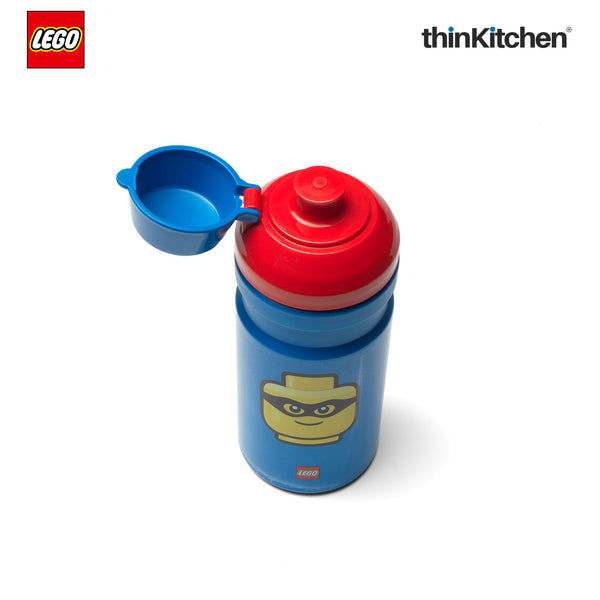 LEGO Iconic Kids Water Bottle 390ml with Flip Top Covered Spout | BPA Free, Leak Resistant Small School Bottle