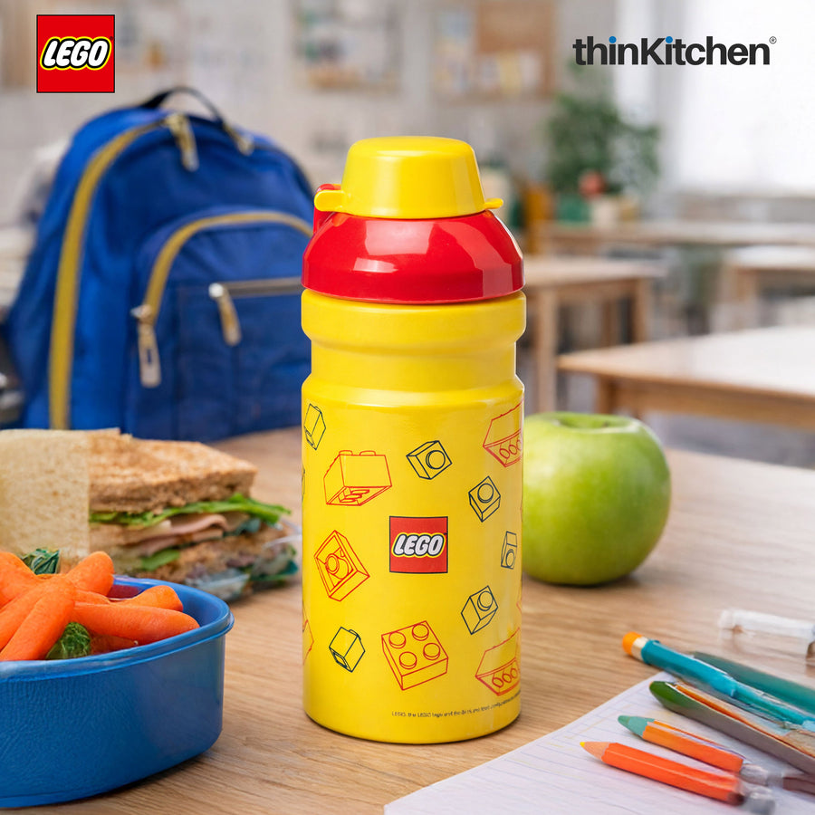 LEGO Brick Art Line Series Kids Water Bottle 390ml with Flip Top Covered Spout | BPA Free, Leak Resistant Small School Bottle