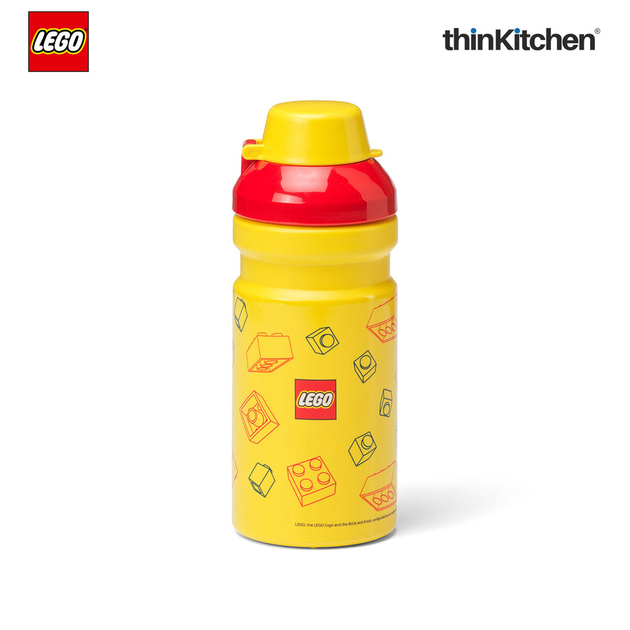 LEGO Brick Art Line Series Kids Water Bottle 390ml with Flip Top Covered Spout | BPA Free, Leak Resistant Small School Bottle