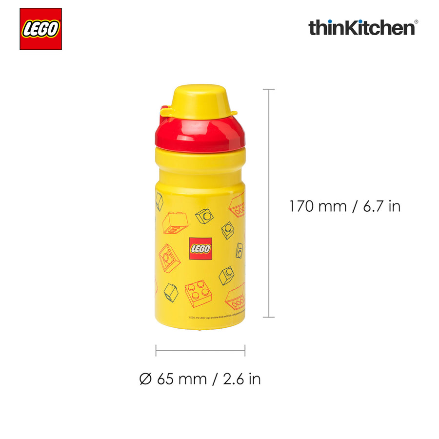 LEGO Brick Art Line Series Kids Water Bottle 390ml with Flip Top Covered Spout | BPA Free, Leak Resistant Small School Bottle