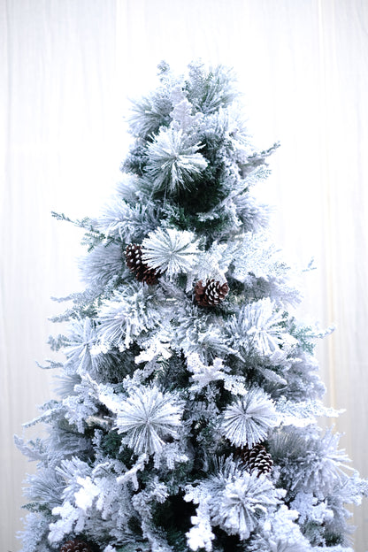 SWEN 8 feet TRUE STAR christmas tree with broad pine leaves, frosting and pine cones