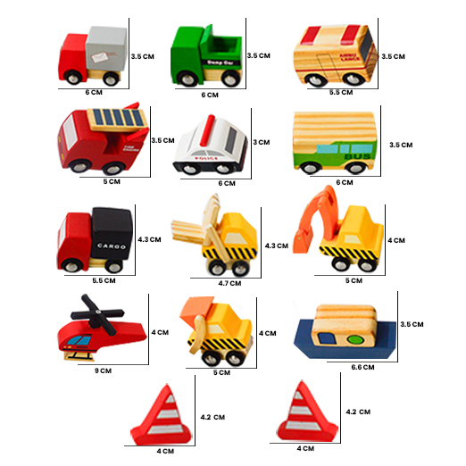 Playbox Little Wagon Toy Cars Playset Wooden Toy Cars,12 Colorful Mini Construction Vehicles Set