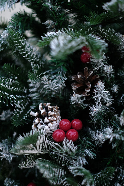 SWEN 4 feet NORTHLIGHT flocked christmas tree pinecones and cherries