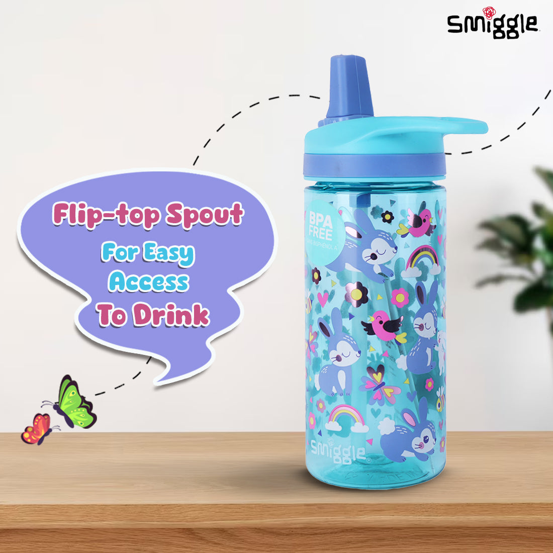 SMIGGLE Animalia Collection Bottles Plastic Mint 4Y+