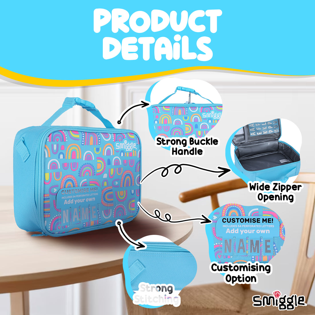 Smiggle Fly High Square Attach Id Lunchbox Blue, 3Y+