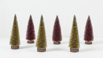 SELENE, pack of 6 premium red and gold miniature bottle brush trees by SWEN