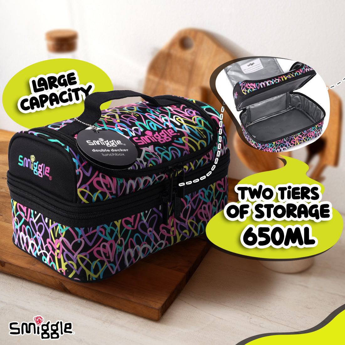 Smiggle NE LBOX DBL DECK IHS I HEART BLACK